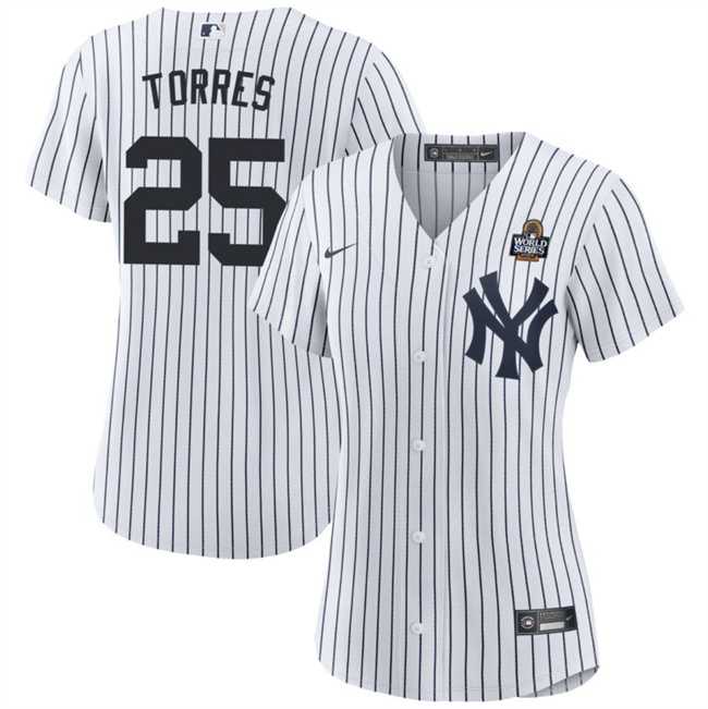 Women%27s New York Yankees #25 Gleyber Torres White 2024 World Series Cool Base Stitched Jersey Dzhi